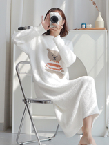 Sleeping Skirt Woman Autumn winter long Coral suede Garnapped thickened with warm cartoon sweet and soft stretches of outside wearing a home dress