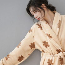 Nightdress womens autumn and winter coral velvet long sleeve thick warm can be worn outside sweet morning gown fashion simple loose bathrobe