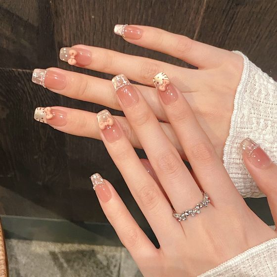 연인 고양이 순수 수제 프랑스 KT 고양이 핑크 핑크 귀여운 달콤한 활 짧은 고양이 네일 아트 착용자 연인 고양이 순수 수제 프랑스 KT 고양이 핑크 핑크 귀여운 달콤한 활 짧은 고양이 네일 아트 착용자
