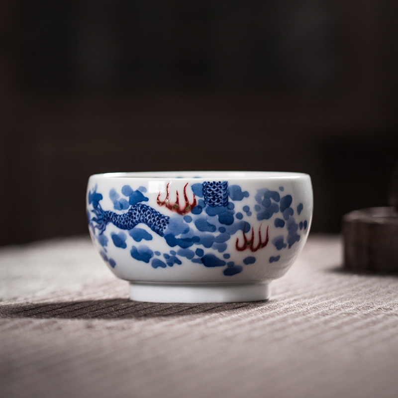 Owl up jingdezhen blue and white youligong ceramic cups kung fu tea set single cup cup draw dragon master