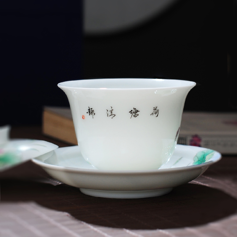 The Owl up jingdezhen tea tureen checking ceramic mud hand - made jade lotus color master kung fu tea bowl cups