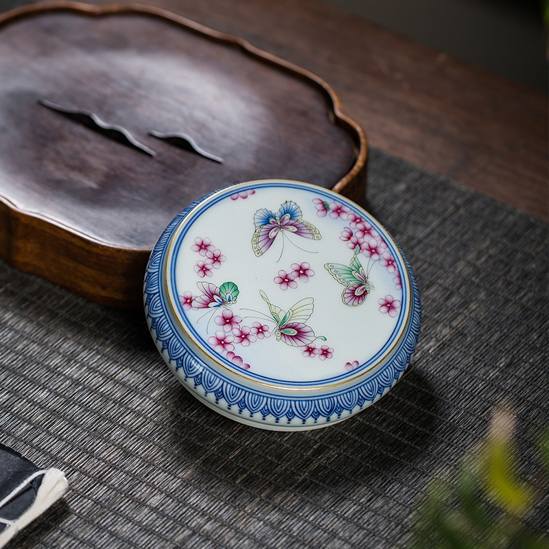 The Owl up jingdezhen ceramics by hand kung fu tea accessories large blue and white colored enamel cover lid doesn
