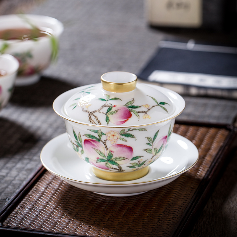 The Owl up with jingdezhen ceramic manual tureen tea cup three see colour peach traditional enamel to bowl