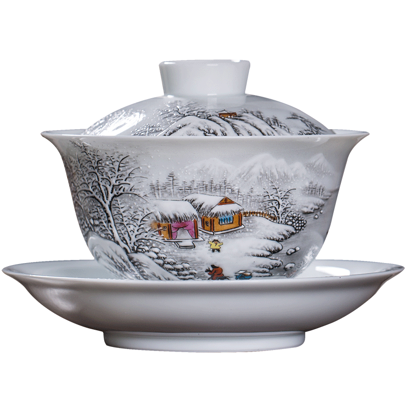 Owl up with jingdezhen ceramic tureen tea service manual kung fu tea cups three landscape bowl bowl tea set