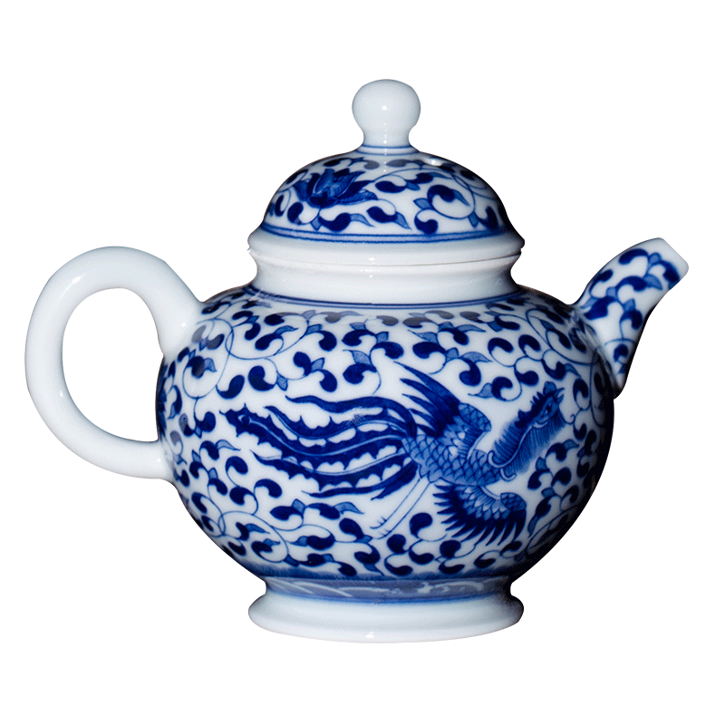 Blue and white teapot owl up jingdezhen ceramics by hand mercifully kung fu tea set branch lotus archaize longfeng lines compose ball pot