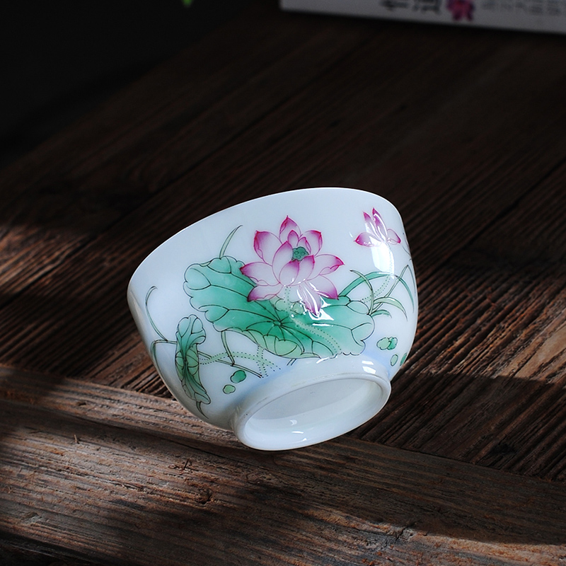 The Owl up jingdezhen tea master kung fu tea cup jade hand made lotus mud small round cup pure and fresh and elegant