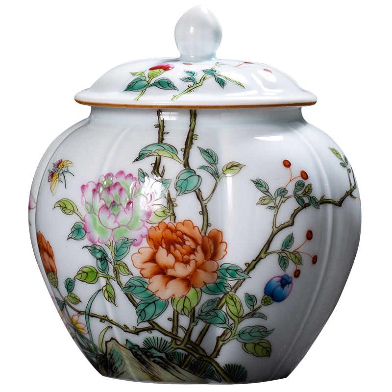 The Owl up with jingdezhen ceramic tea tea pot of green glaze painting of flowers and enamel jar sealed as cans small exquisite hand - made