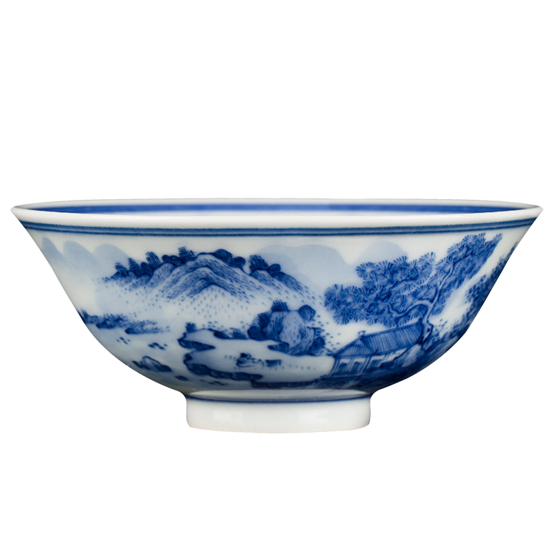 Owl up jingdezhen blue and white landscape cup drawing hat to maintain tea cup kongfu master cup single CPU