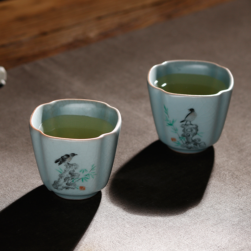 Open your up with azure manual hexagon cup kingfisher kung fu tea cups, individual cup single CPU jingdezhen tea cups