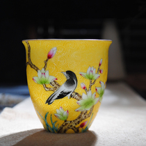 Jingdezhen tea ware Ceramic teacup Hand-painted pick flowers large master cup Single cup Flower and bird tea cup Individual cup