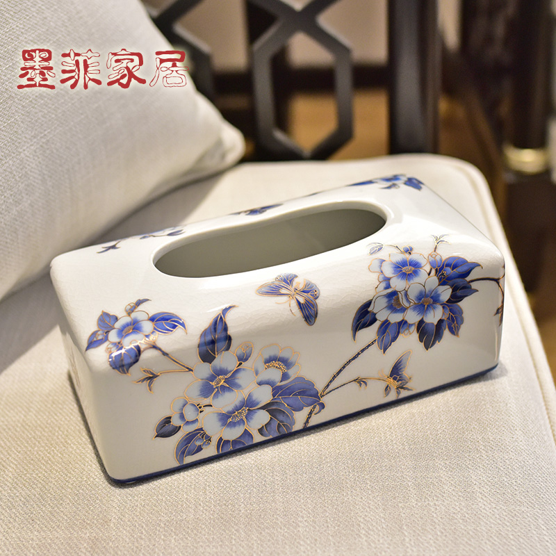 New Chinese style restoring ancient ways ceramic tissue box smoke box American home restaurant table sitting room tea table with decorative furnishing articles