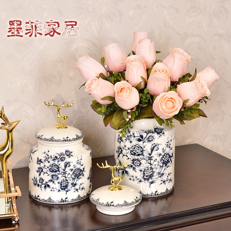 New Chinese style is light blue and white porcelain key-2 luxury furnishing articles of the sitting room TV ark, wine storage tank porch decoration home decoration