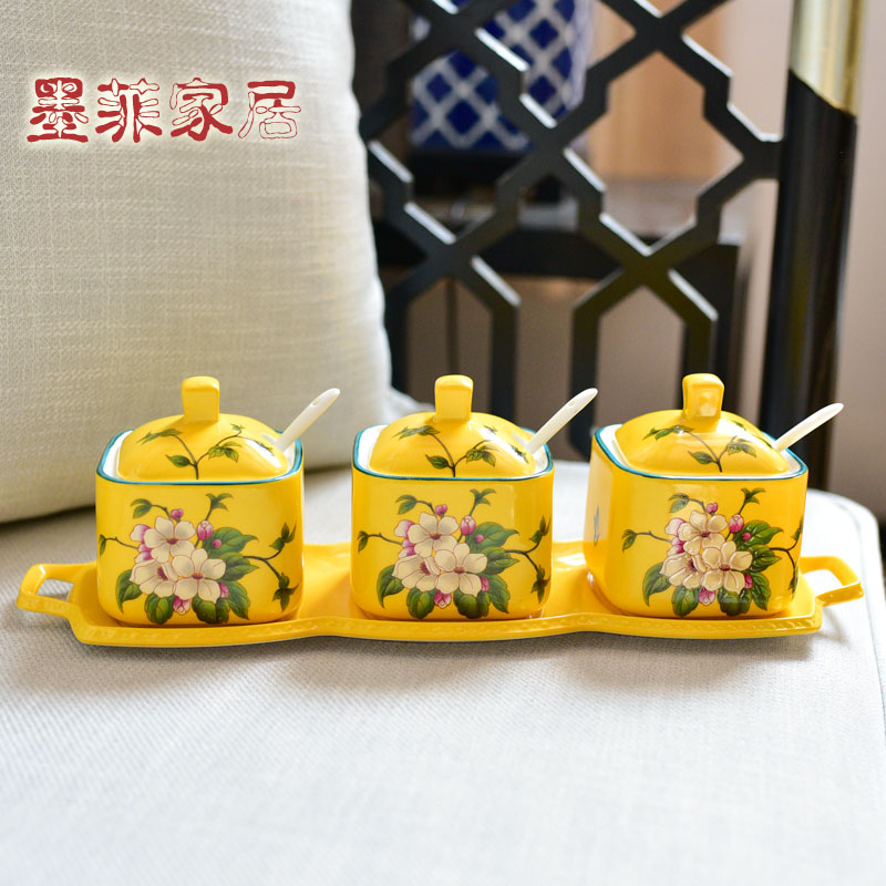 American ceramic seasoning bottles four new Chinese style dining - room kitchen condiment box seasoning box furnishing articles household pot