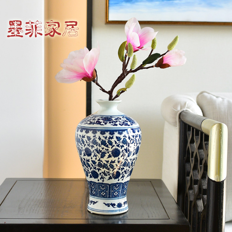 New Chinese style ceramic zen furnishing articles of jingdezhen blue and white porcelain vase table sitting room porch decoration flower arranging TV ark