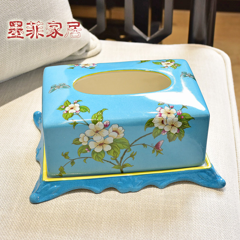 Europe type restoring ancient ways of new Chinese style dining - room sitting room tea table as ceramic pump cartons American household adornment tissue box furnishing articles