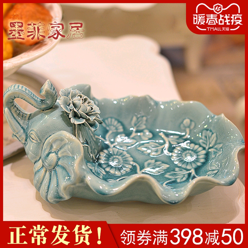 Fruit bowl I and contracted light key-2 luxury ceramic elephant compote European American creative living room key-2 luxury decoration dry Fruit tray