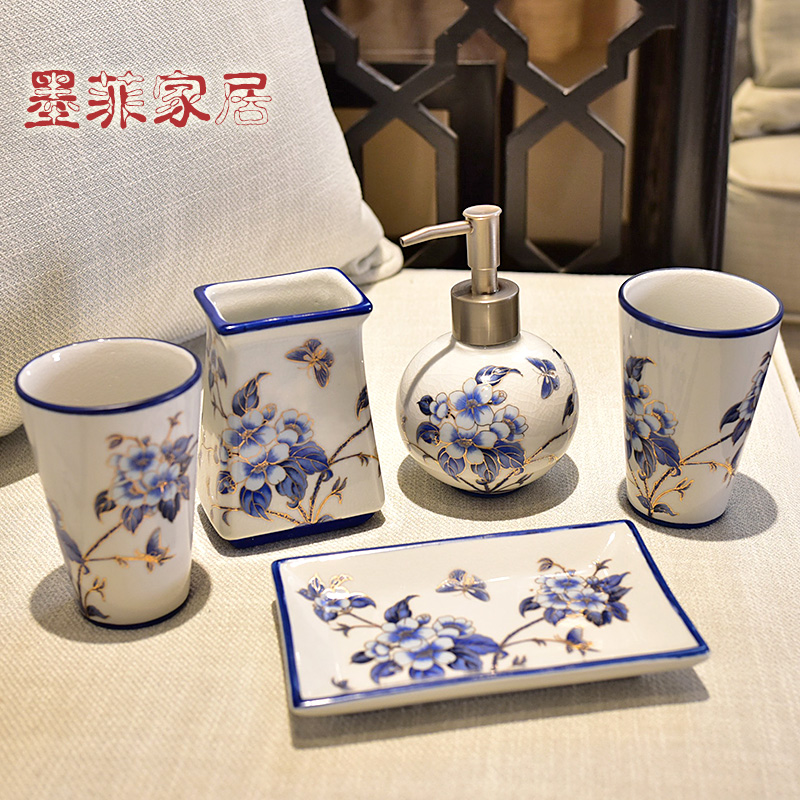 New Chinese style set porcelain ceramic sanitary ware has five bathroom toilet wash gargle things household soft adornment furnishing articles