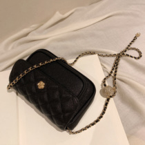 (South wind) caviar Camellia messenger bag bag female 2021 New Tide retro solid color shoulder shoulder bag autumn