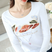 Long sleeve t-shirt womens white base shirt Joker Korean version of slim casual womens clothing Spring Wear