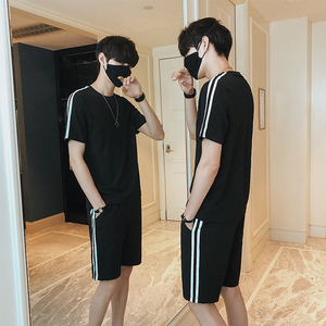 2019新款套装短袖男士夏天男装潮流韩版薄两件套帅气休闲一套衣服
