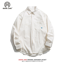 Heart Embroidered Long Sleeve Shirt Men's Japanese Trendy Handsome Spring 2021 New White Shirt Coat