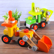 Foreign trade original single export toy tool cart excavator disassembly screw building block wooden toy 1-2-3 years old