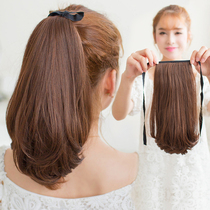 True hair ponytail wig female strap 35 medium long curly hair large wave pear flower inner buckle braid short real hair Silk