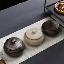 Rust glaze coarse pottery ashtray home living room creative retro ashtray lid design Jar Ornaments gift gift