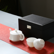 White porcelain Chinese Phoenix pot one pot two cups Kung Fu Tea Teapot tea cup goat jade porcelain high-end gift solid color box packaging
