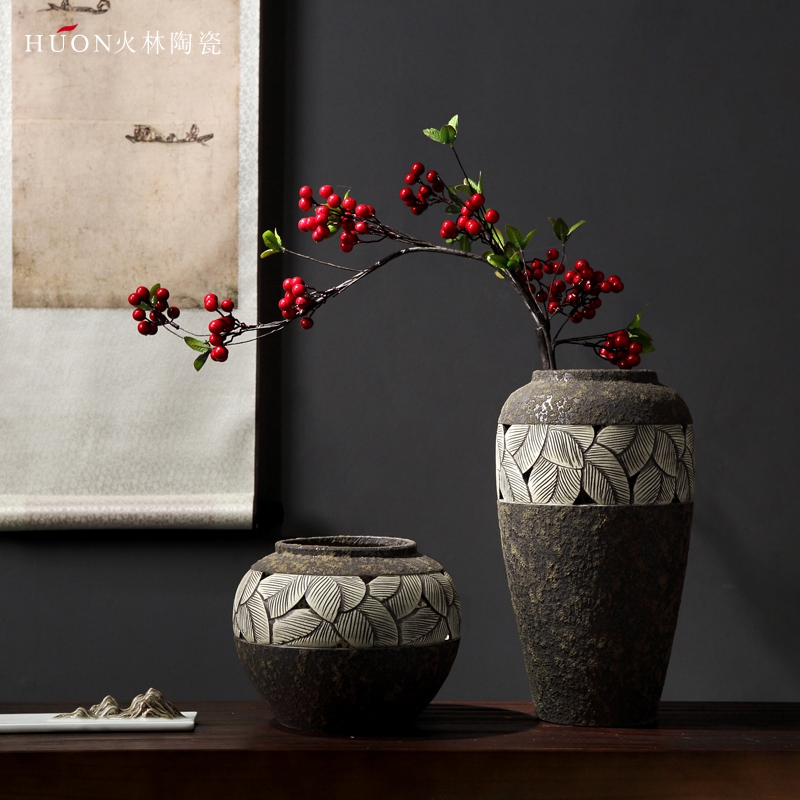 Manual pottery coarse TaoHua restoring ancient ways is the dried flower arranging furnishing articles zen tea room vases, ceramic flower pot clay POTS