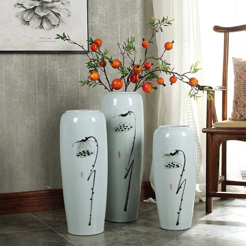 Contracted and I ceramic creative Chinese lotus dried flowers large vase zen living room home decoration flower arranging furnishing articles