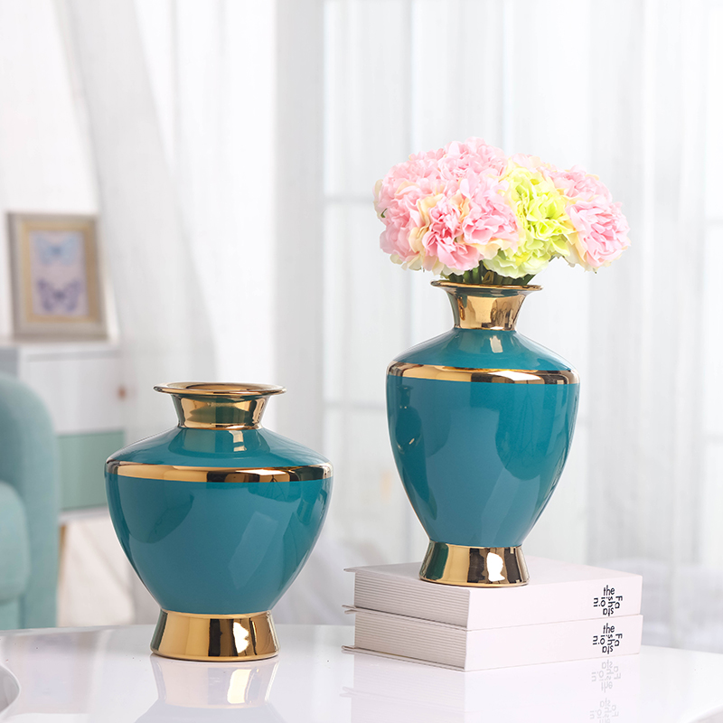 Light European - style key-2 luxury golden vase furnishing articles of jingdezhen ceramic creative modern fashion TV ark, sitting room dry flower receptacle