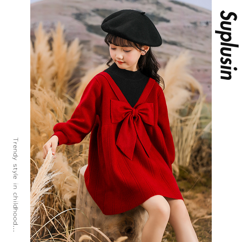 Girl Red Dress Dress 2023 New Ocean Gas Children Winter Great Boy Skirt Autumn Winter Girl Winter Princess Dress-Taobao