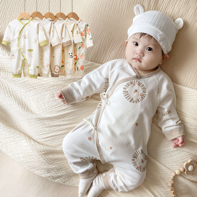 Four Seasons Baby Clothes Spring Autumn Baby Protective Belly One-piece Clothes Newborn Pure Cotton Moon Subsuit Long Sleeve Khaclothes Climbing Suit-Taobao