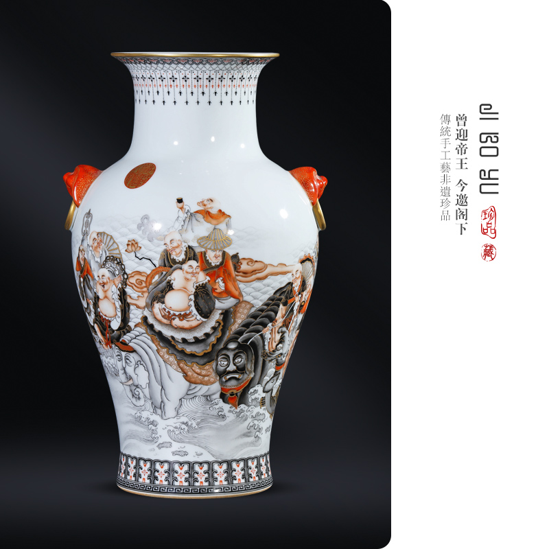 Imitation the qing qianlong hand - made color ink alum red paint Chinese style porch decorate furnishing articles 18 arhats jingdezhen ceramics