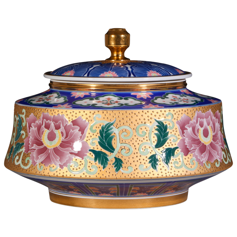 Jingdezhen porcelain craft gold powder enamel water lotus storage jar of pu 'er tea pot seal decorative furnishing articles