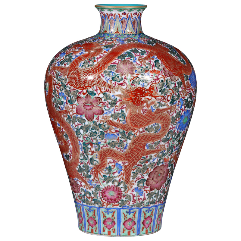 Jingdezhen ceramics imitation the qing qianlong enameled wire inlay dragon mei bottles of Chinese style living room porch TV ark, furnishing articles