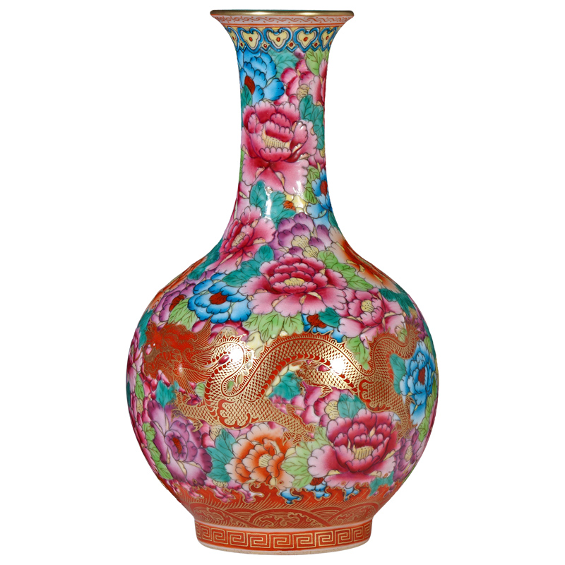 Jingdezhen ceramics archaize the qing qianlong enamel dragon wear Chinese style flower vase sitting room porch crafts