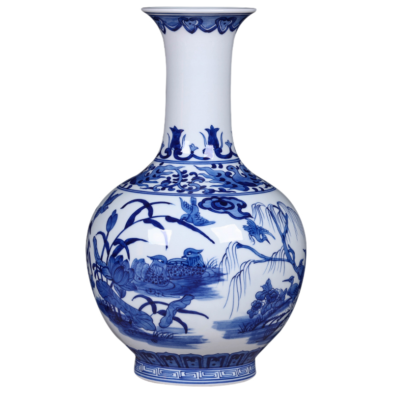 Jingdezhen ceramics antique hand - made Chinese blue and white porcelain vase home sitting room TV cabinet decorative furnishing articles arranging flowers