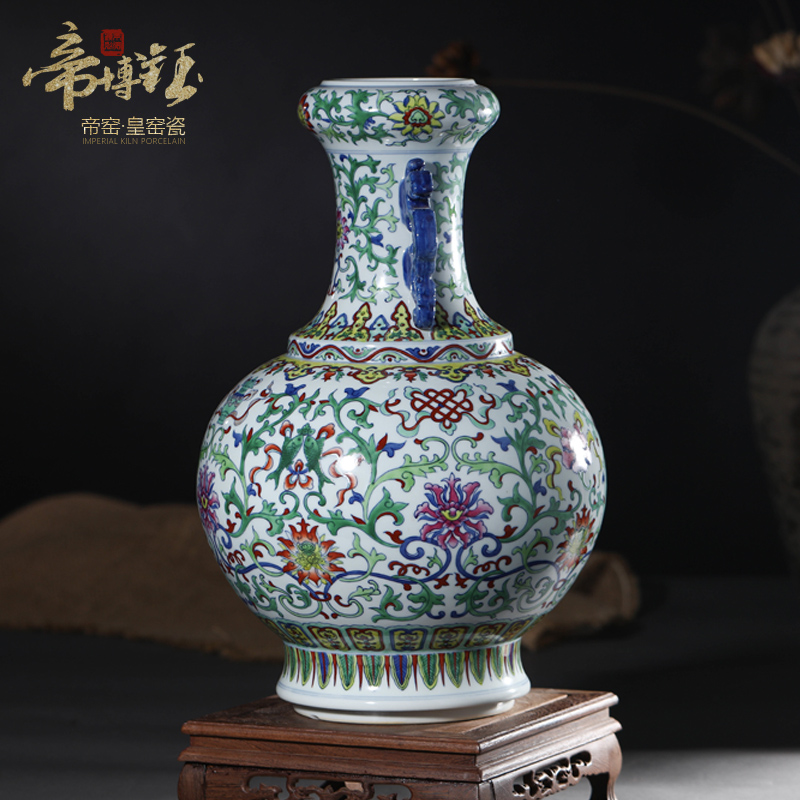 Antique hand - made porcelain of jingdezhen ceramics bucket colors branch lotus double ears to the sitting room porch decoration furnishing articles