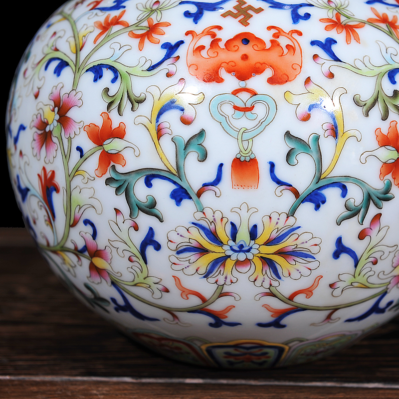 Jingdezhen ceramic vase colored enamel antique bound branch lotus handicrafts gourd vase vase household adornment furnishing articles