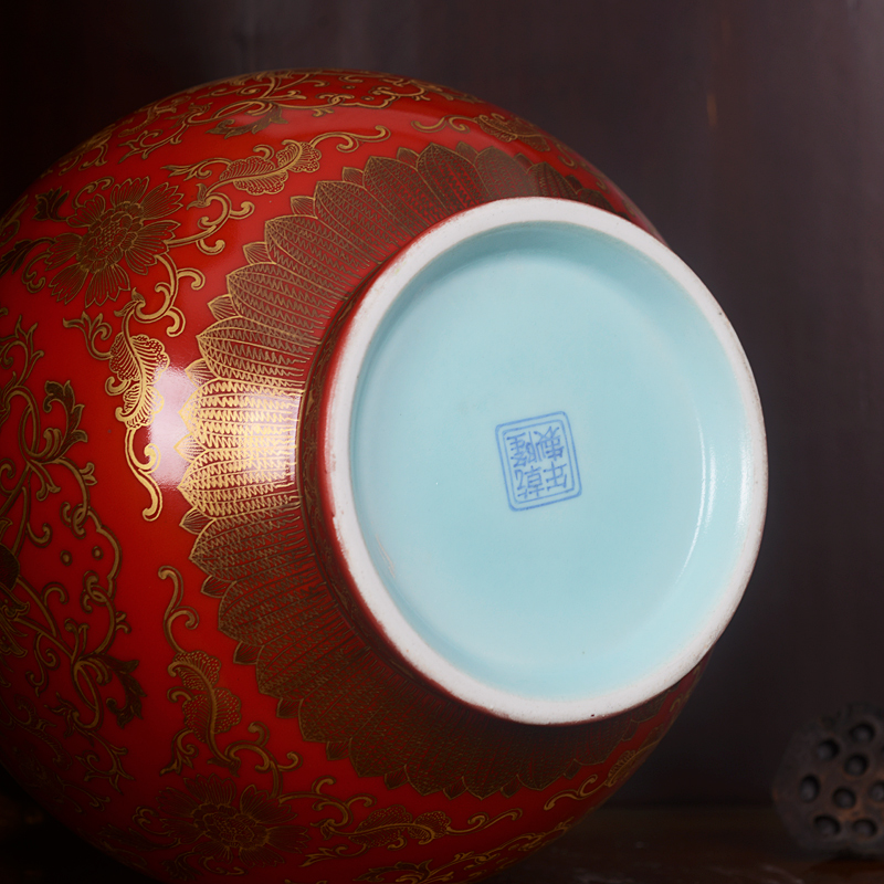 Jingdezhen ceramics imitation the qing qianlong hand made red to paint branch grain ears gourd bottle handicraft furnishing articles