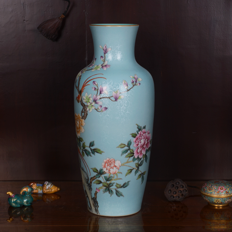 Jingdezhen ceramics high - grade hand - made archaize qianlong blue tail vase household adornment process sitting room furnishing articles