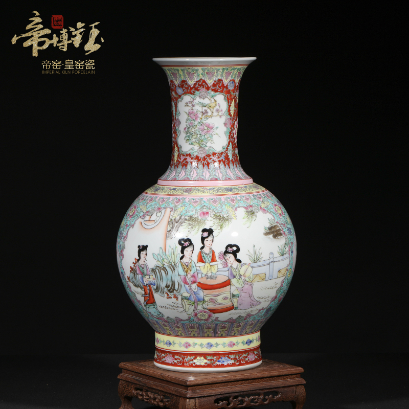 Jingdezhen ceramic antique hand - made colored enamel window ladies TuShang bottles of sitting room home furnishing articles