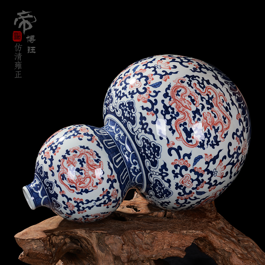 Jingdezhen ceramics yongzheng style antique blue and white porcelain vases, antique collectibles household study gourd bottle furnishing articles