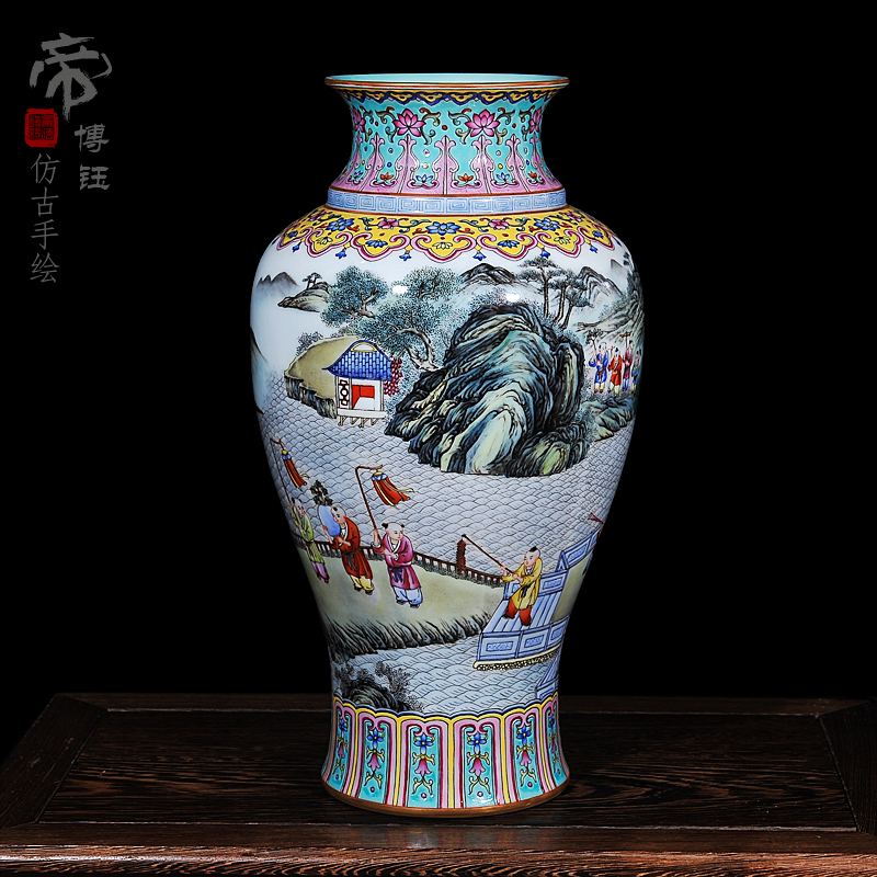 Archaize of jingdezhen ceramics powder enamel qianlong year all hand - made the lad fishtail bottle home have a sitting room furnishing articles