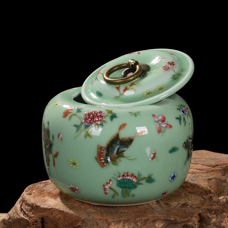 Jingdezhen ceramics pea green, archaize caddy fixings storage tank snack jars household adornment handicraft furnishing articles