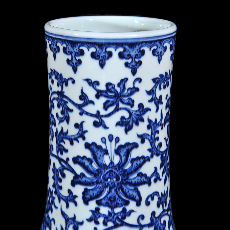 Jingdezhen ceramic high - end antique blue - and - white bound branch lotus celestial sitting room place vase home decoration process