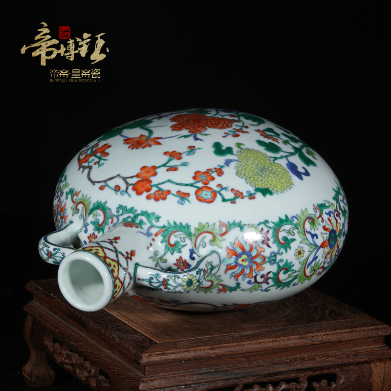 Jingdezhen ceramics antique porcelain imitation the qing yongzheng bucket color flower grain ears flat bottle on bottle handicraft furnishing articles
