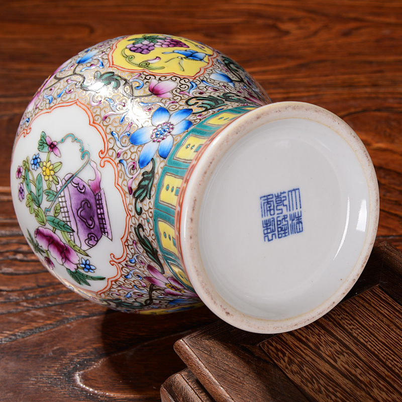 Jingdezhen ceramic vases, flower implement furnishing articles of high - grade checking antique general colored enamel pot cover home decoration